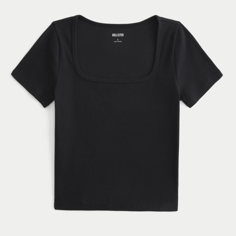 Hollister Women's Black Square Neck Soft Stretch  Short Sleeve Tee